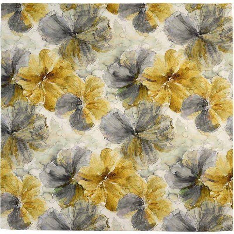 Musterverlauf -Sander Tischdecke Jane in Gold Grau mit großem Blumenmuster in moderner Aquarelloptik