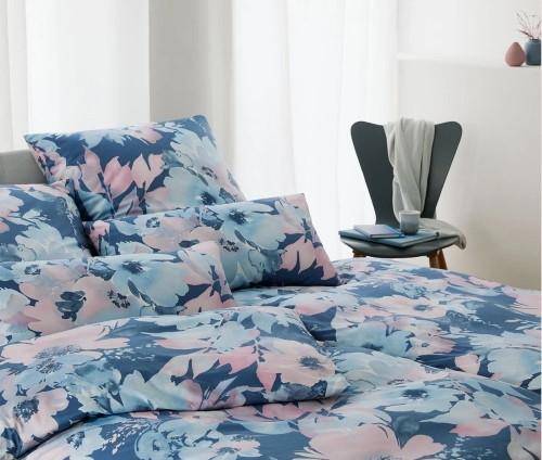 Elegante Bettwäsche Bloom Jersey Denim 135 x 200 cm (Interlock-Jersey)