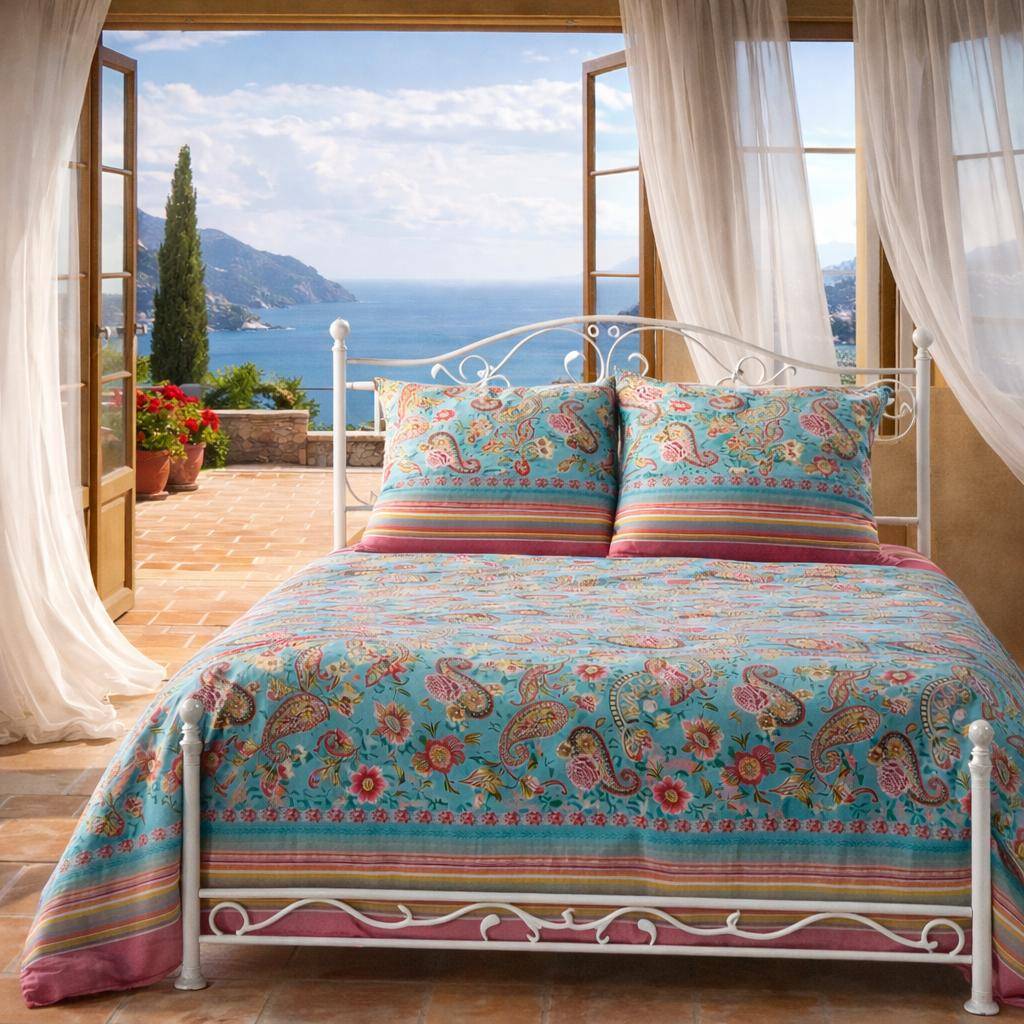 Bassetti Bettwäsche Rapallo T1 mit aquarellierten Blumen und Paisley Muster in Türkis, Fuchsia und Grün