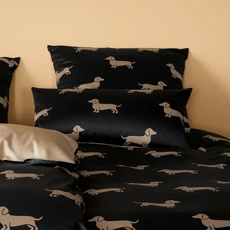 Elegante Comfort Satin Kissenhülle zur Bettwäsche Dogs 40 x 80 cm