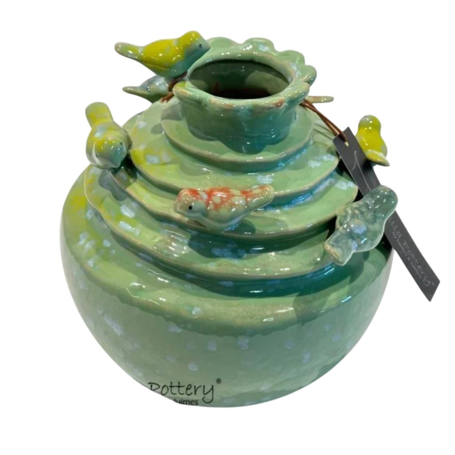 Luimes & Luimes Vase Lovely Birds in Grün Porzellan Designvase mit Vogel Dekor 17,5 x 17 x 17,4 cm