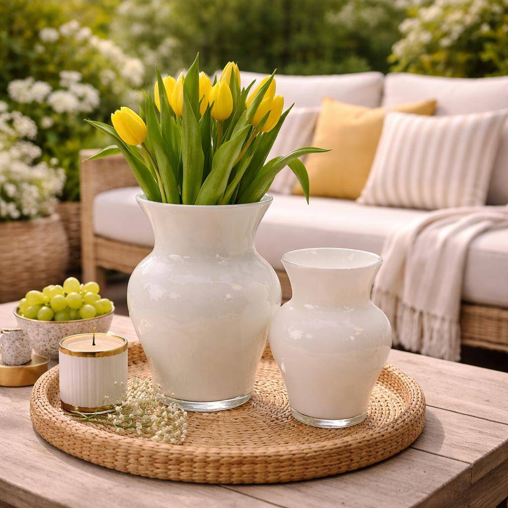 Paul Nagel Vase Viola weiß – stilvolles Milieubild im Garten