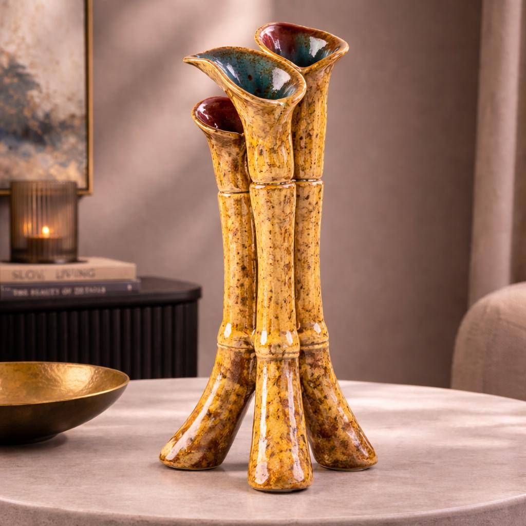 Luimes Vase in Goldgelb mit strukturierter Oberfläche, modernes Design, ca. 33 cm