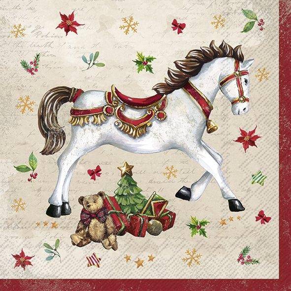 Ihr Cocktail Serviette Festive Horse Cream 25 x 25 cm