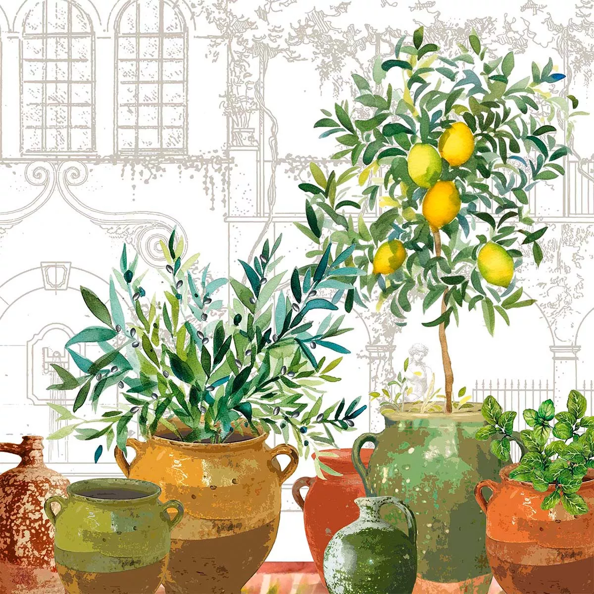 Garnier Thiebaut Serviette Jardin Provençal Olive  45 x 45 cm