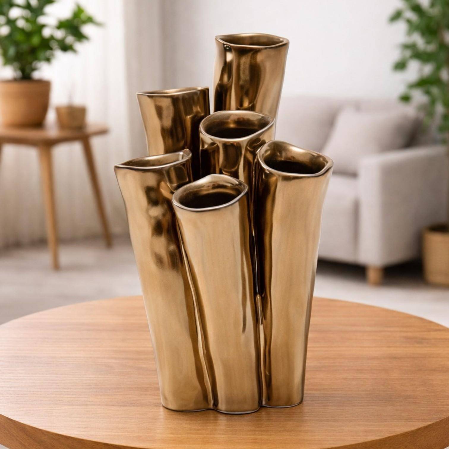 Luimes Vase in Gold mit glatter Oberfläche, organischem Design, ca. 25,5 cm