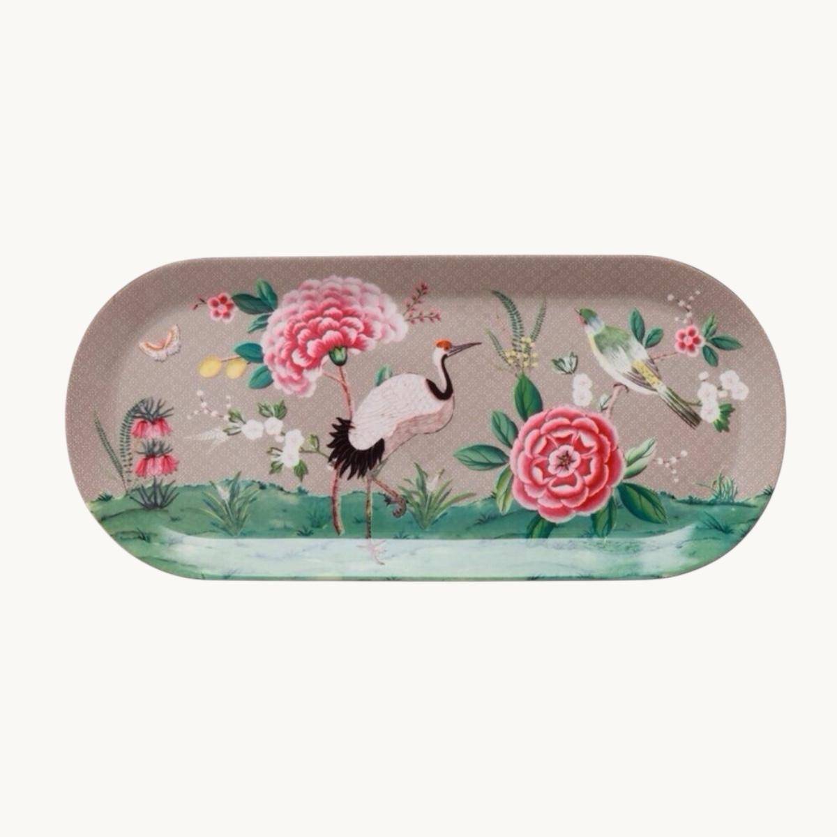 Pip Studio Blushing Birds Tortenplatte Khaki 33,3 x 15,5 cm