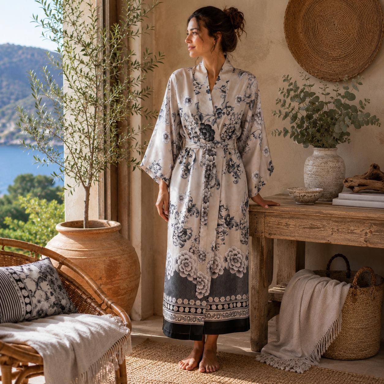 Bassetti Kimono Paraggi Nero in S/M