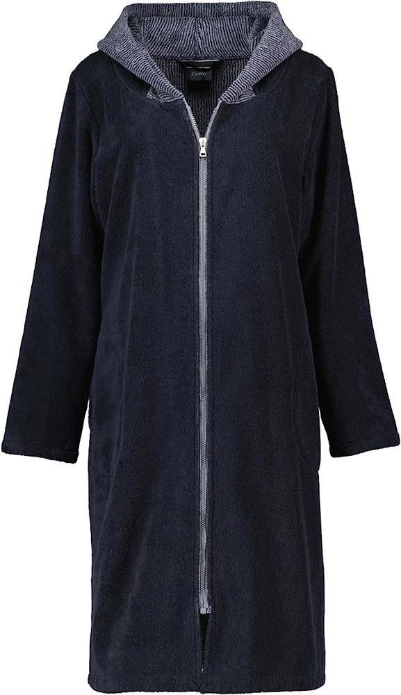 Cawö Damen Bademantel Kapuze gestreift 5108 in Schwarz Größe 50