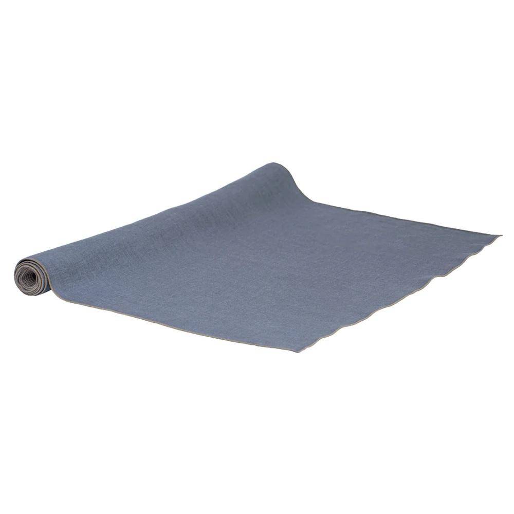 Vaitkute Leinen Tischläufer "Vilnia" Taubenblau - Natur umkettelt 47 x 147 cm