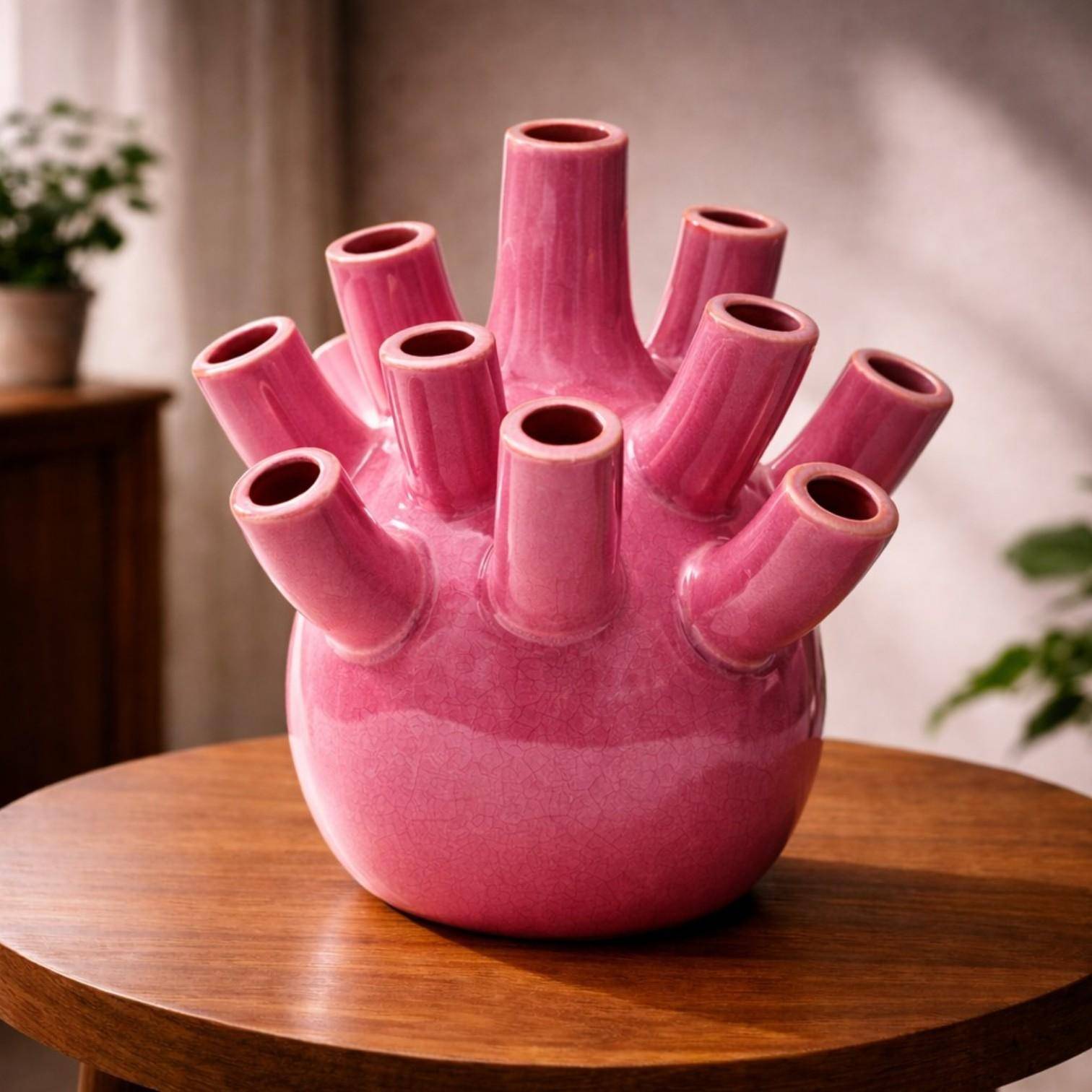 Luimes Vase in Himbeere mit glatter Oberfläche, organischem Design, ca. 26 cm     