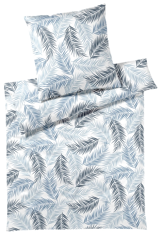 Elegante Bambus Baumwollsatin Bettwäsche Palm Navy-Blau 135 x 200 cm