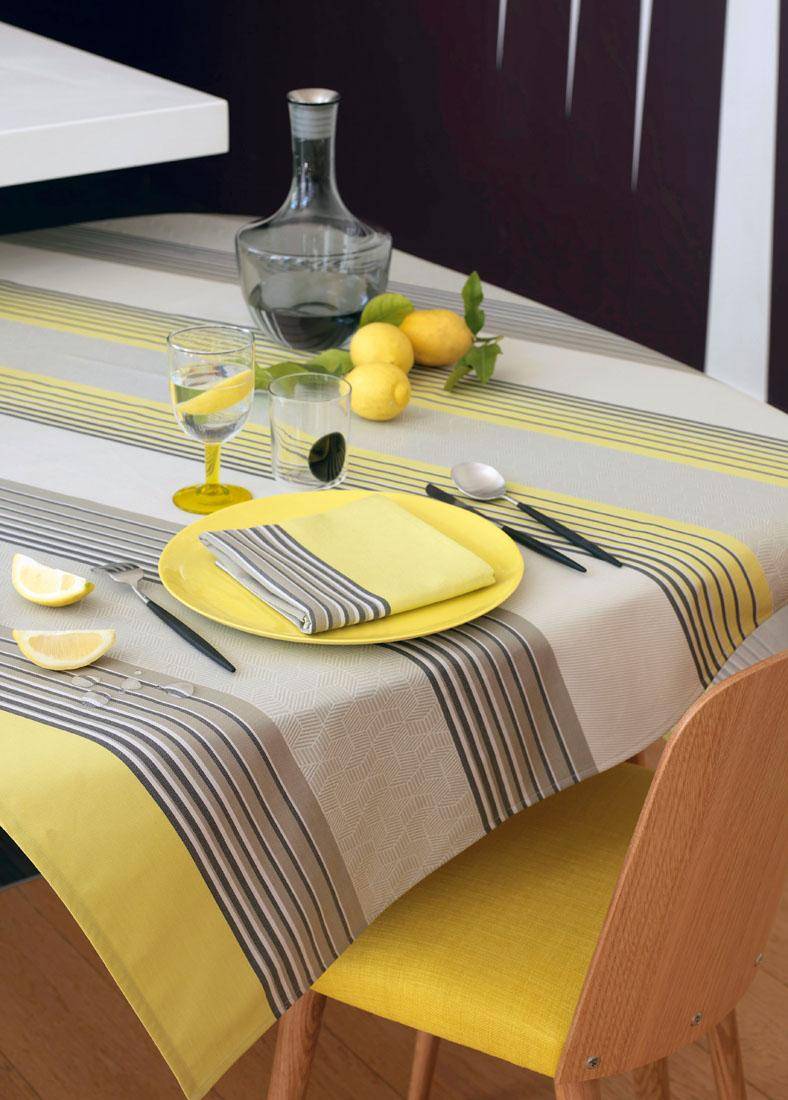 Le Jacquard Francais "Mikado Lemon" by LJF Tischdecke 140 x 300 cm - beschichtet