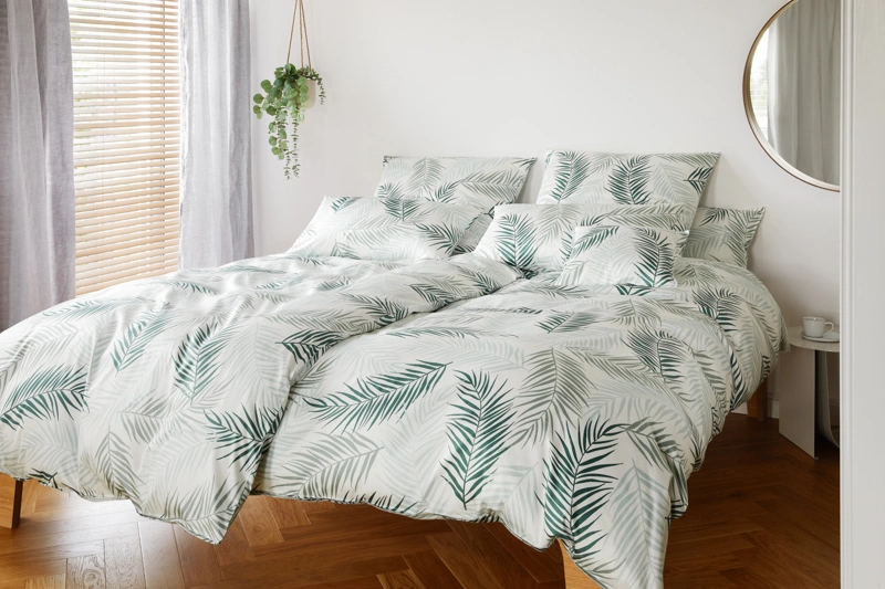 Elegante Bambus Baumwollsatin Bettwäsche Palm Salbei-Grün 135 x 200 cm