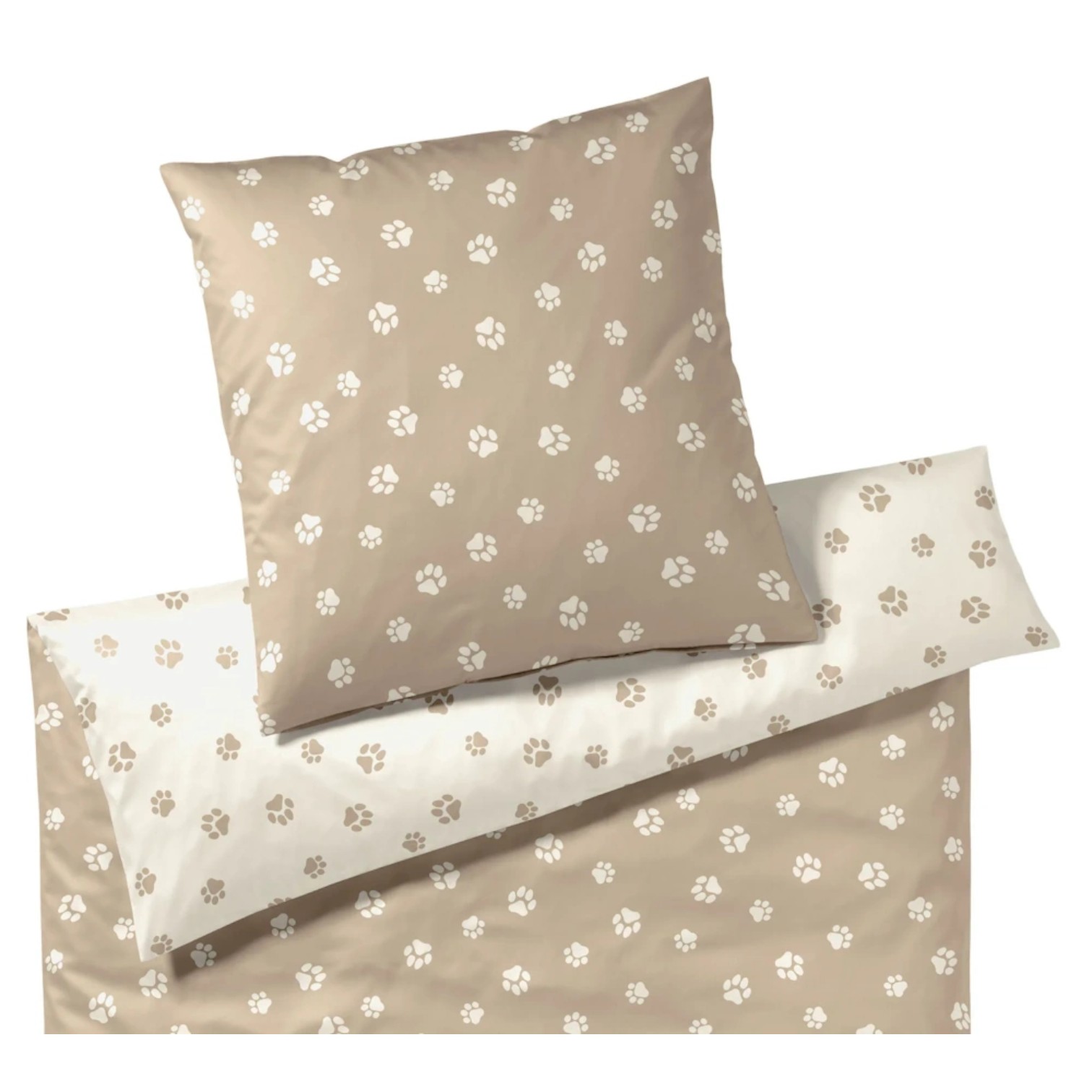 Elegante Comfort Satin Bettwäsche Paws Natur/Beige 135 x 200 cm