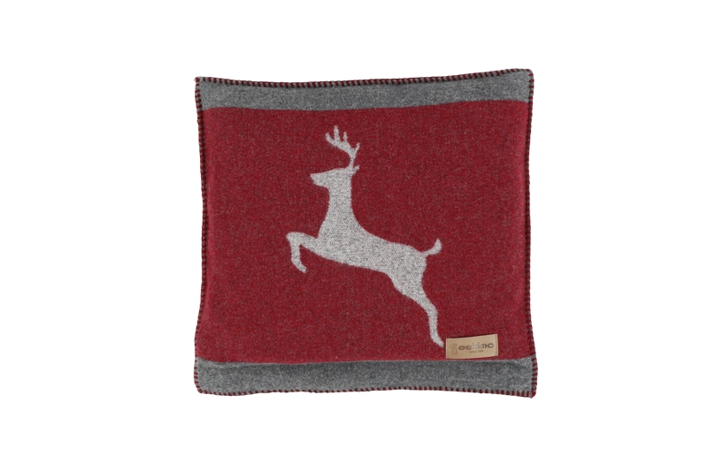 Eskimo Dekokissen Sedrun Alpenchic Hirsch 45 x 45 cm Rot/Grau