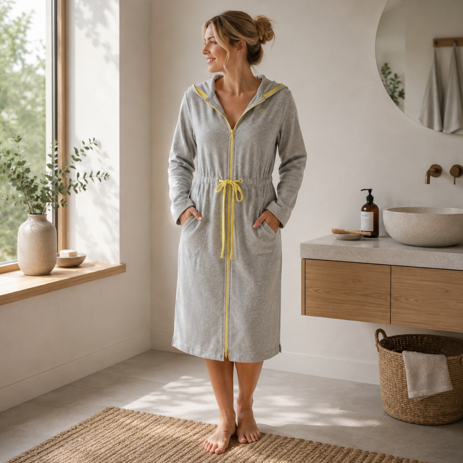 Cawö Damen Bademantel mit Kapuze Silber Größe S
