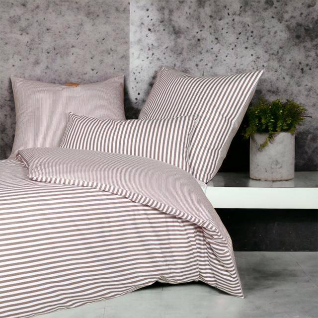 Janine Edel Flanell Bettwäsche Classic Stripe in Taupe 135 x 200 cm