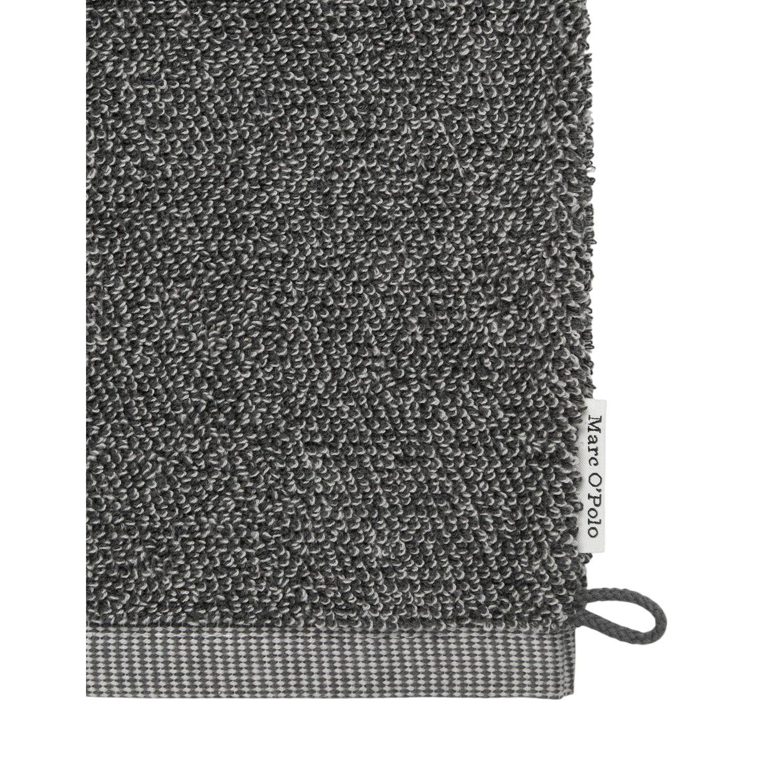 Detailansicht MARC O'POLO Timeless Melange Waschhandschuh in Anthrazit mit strukturierter Baumwolloberfläche